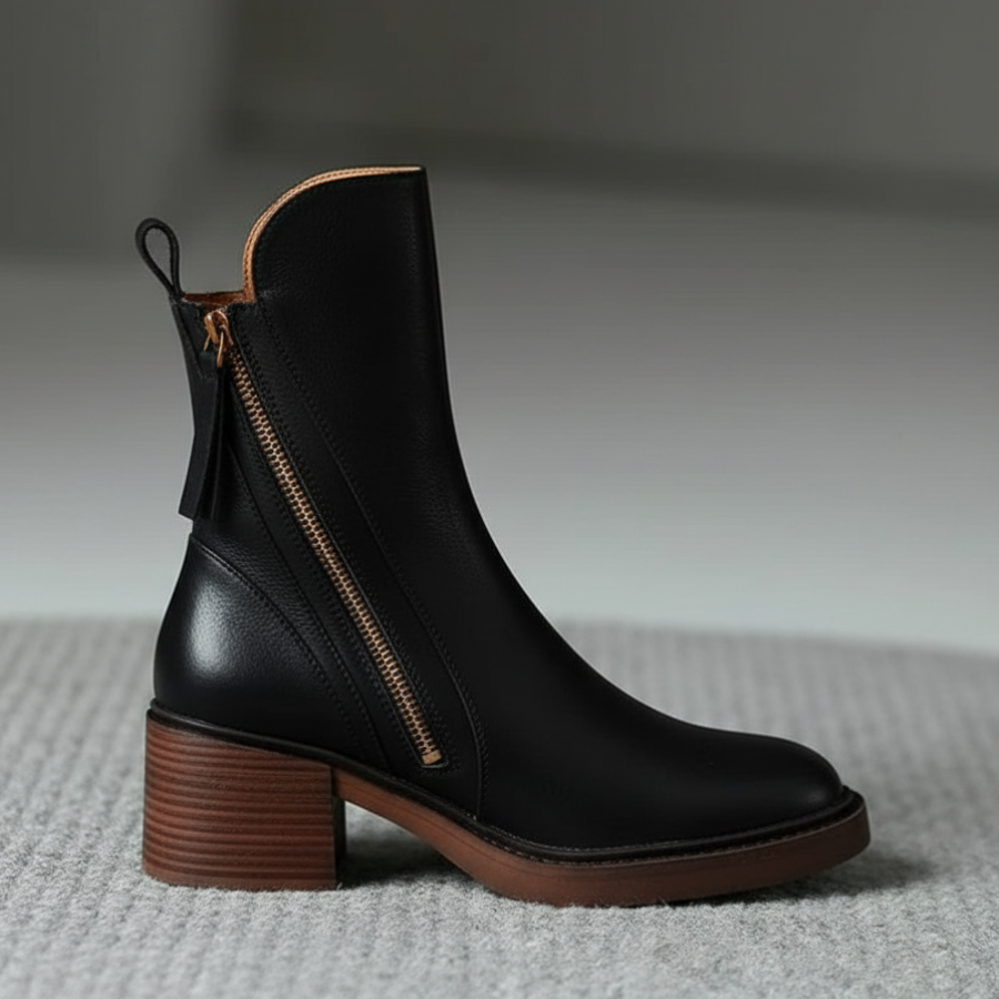 Garciel – Black leather ankle boots with comfortable heels, elegant and timeless