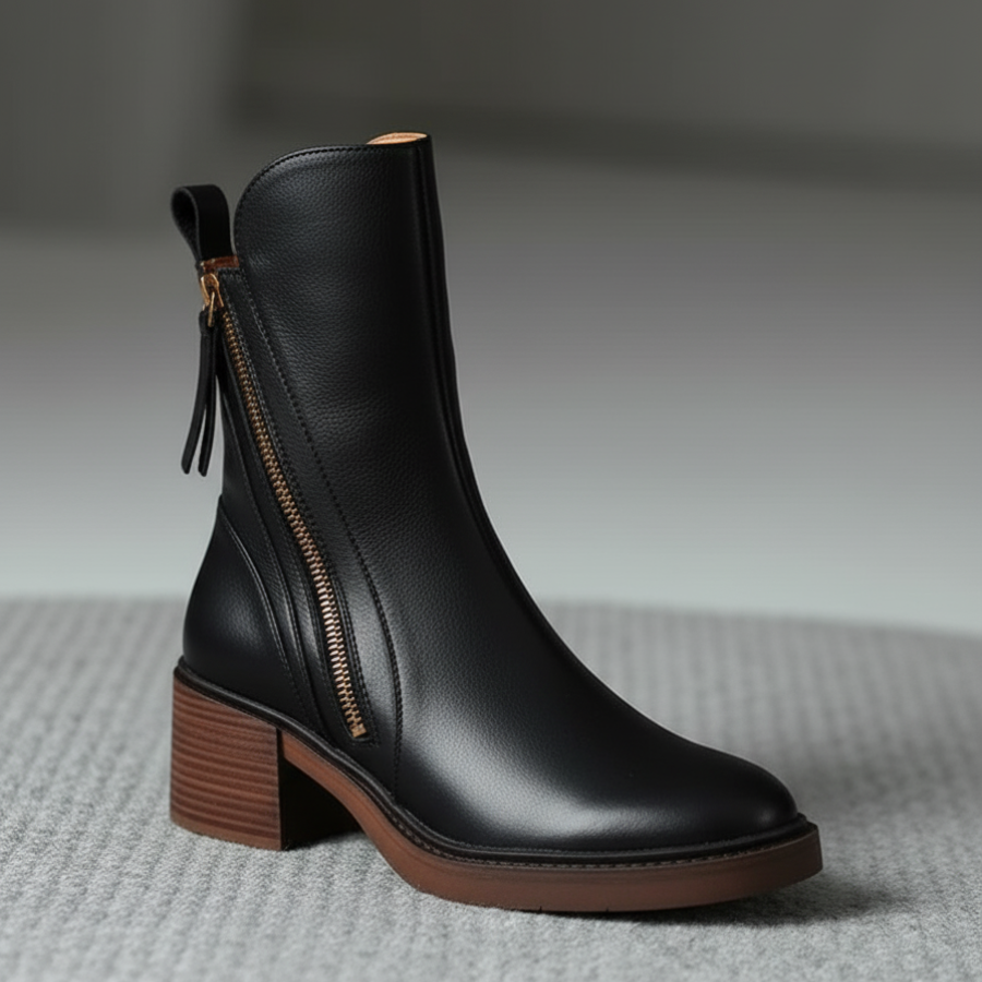 Garciel – Black leather ankle boots with comfortable heels, elegant and timeless