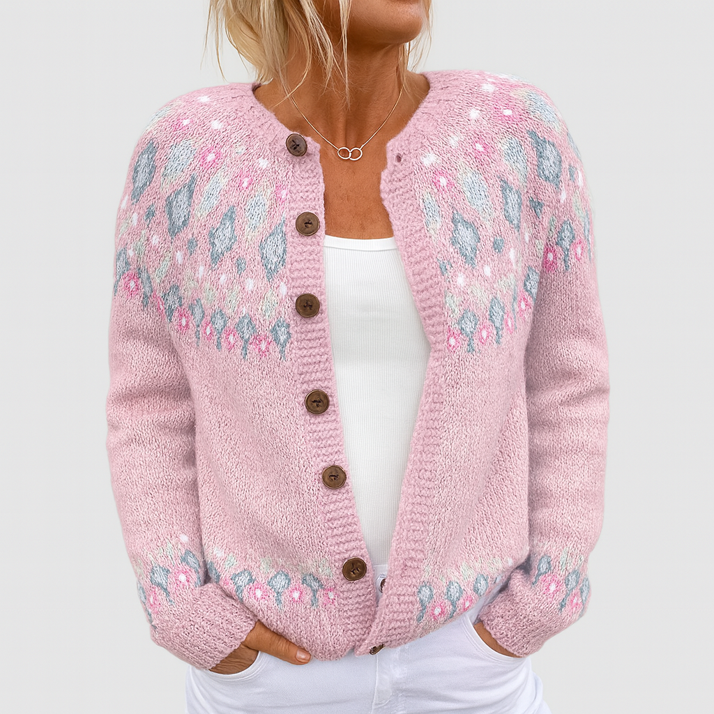 Elva - Loose Knit Cardigan with Pattern