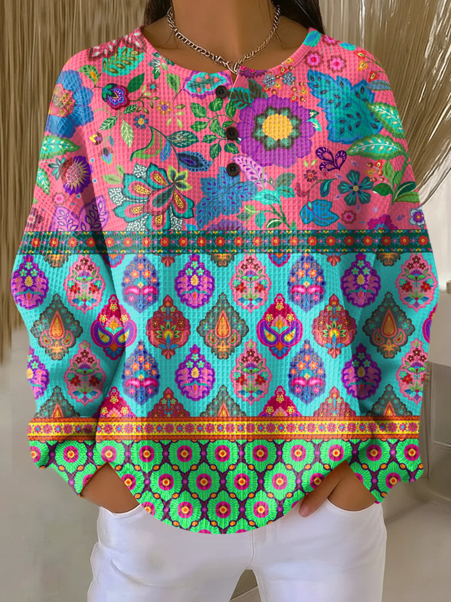 Sign | Sweater with Ethnic Floral Stripes